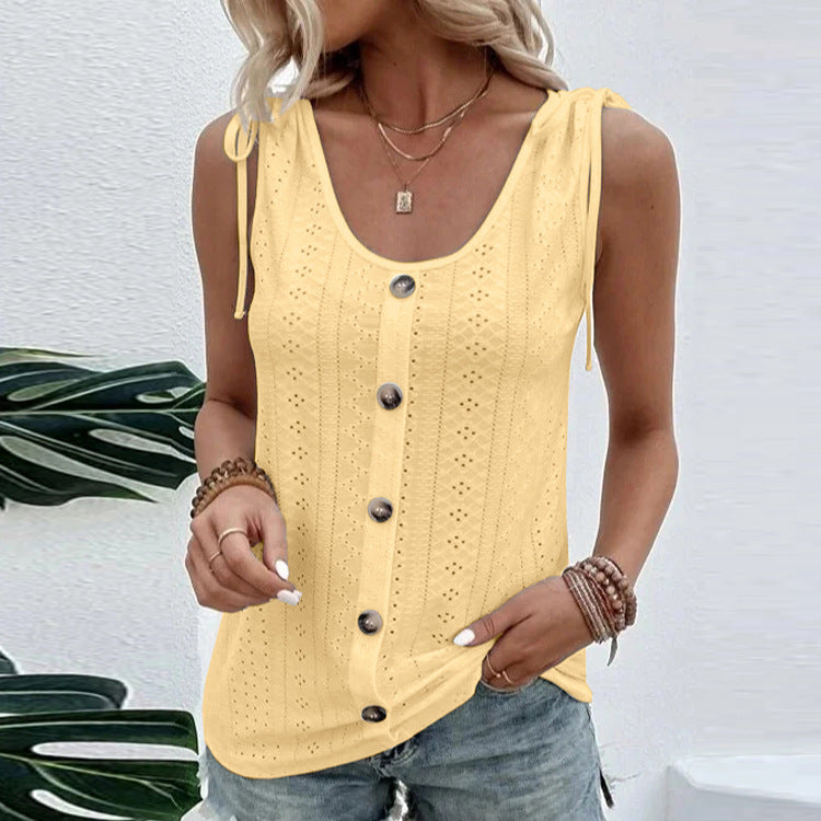 Wholesale spring and summer women's casual solid color U-collar vest T